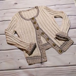 Free People • Tan Ribbed Knit Button Up Cardigan